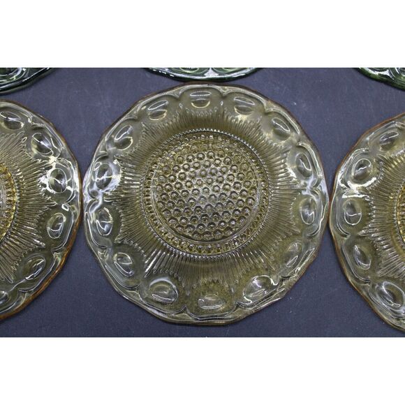 Vintage Bartlett Collins 3 Green & 3 Amber Glass  Bread Plates 5 3/4” - Picture 12 of 13